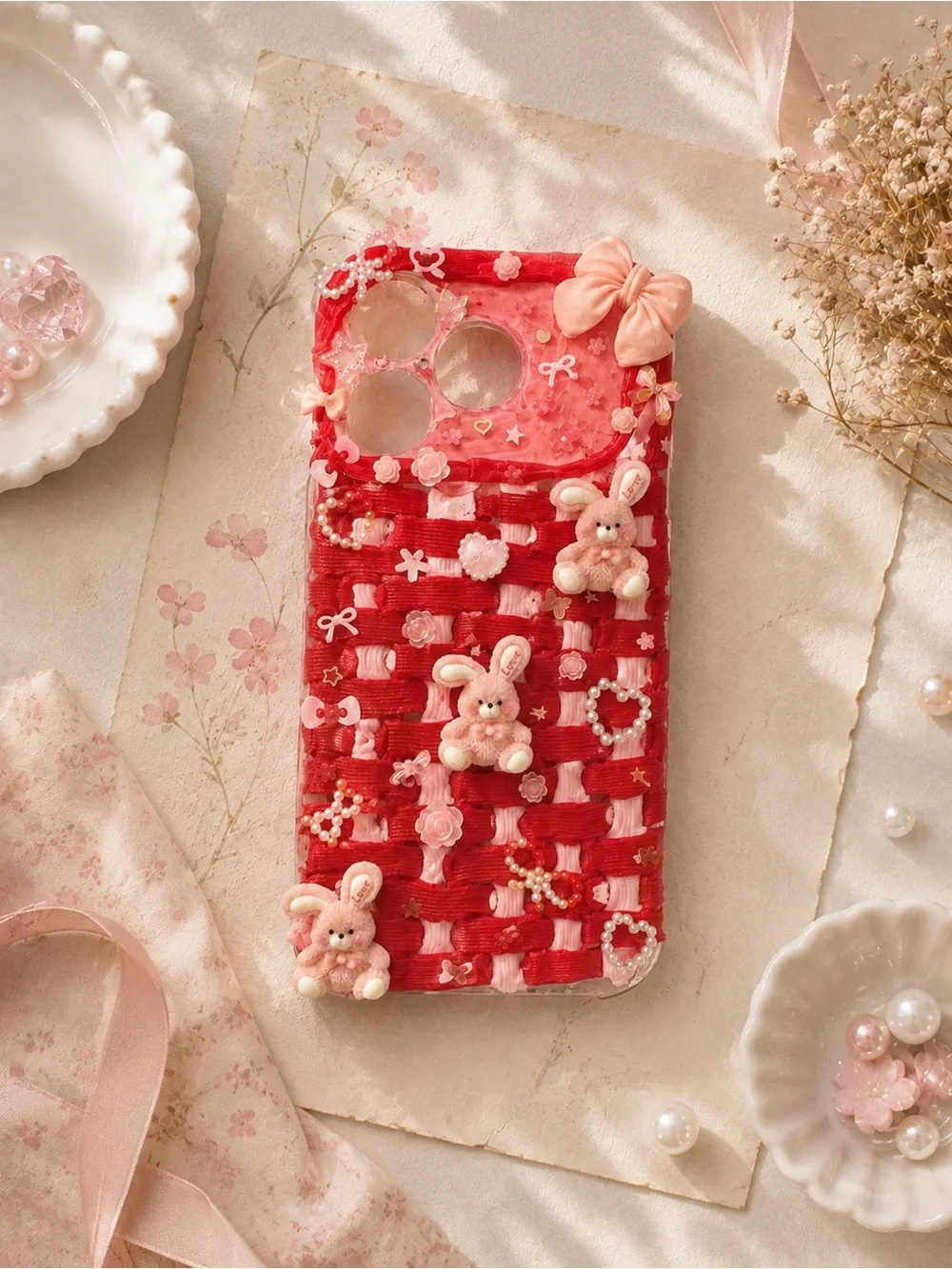 Pink & Red Cute Bunny Phone Case - Decorative Cell Phone Accessory